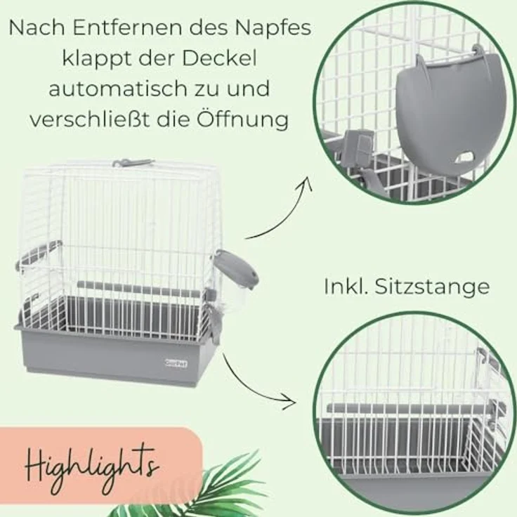 GarPet Vogel Transportbox, kleiner Reisevogelkäfig für Wellensittiche, tragbar mit stabilem Metallgitter und Zubehör – Bild 4