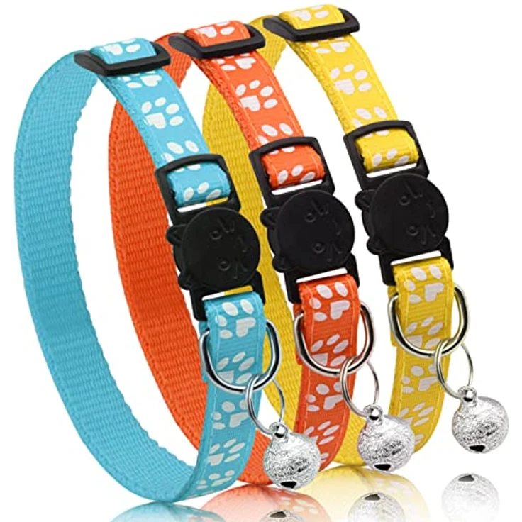 onebarleycorn Katzenhalsband, Sicherheitsverschluss mit Glöckchen, reflektierend und verstellbar, 12 Stück – Bild 2