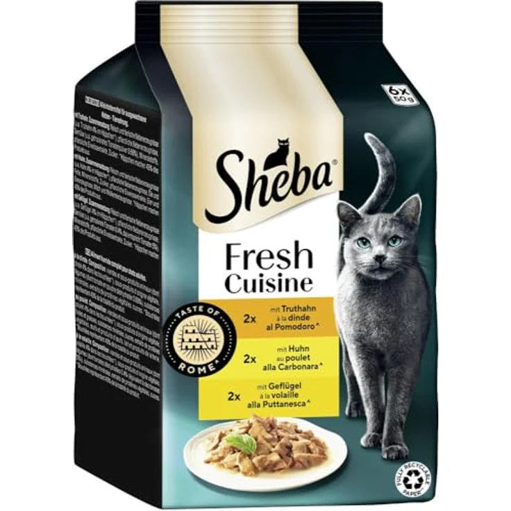 Sheba Portionsbeutel Katzennassfutter Multipack Fresh Cuisine Taste of Rome, 6x50g mit Truthahn und Huhn - Hochwertiges Alleinfuttermittel für ausgewachsene Katzen in Sauce – Bild 2