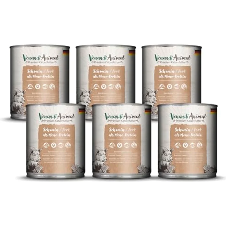 Venandi Premium Nassfutter für Katzen - Monoprotein Schwein, 6 x 800g, getreidefrei mit hohem Fleischanteil – Bild 1