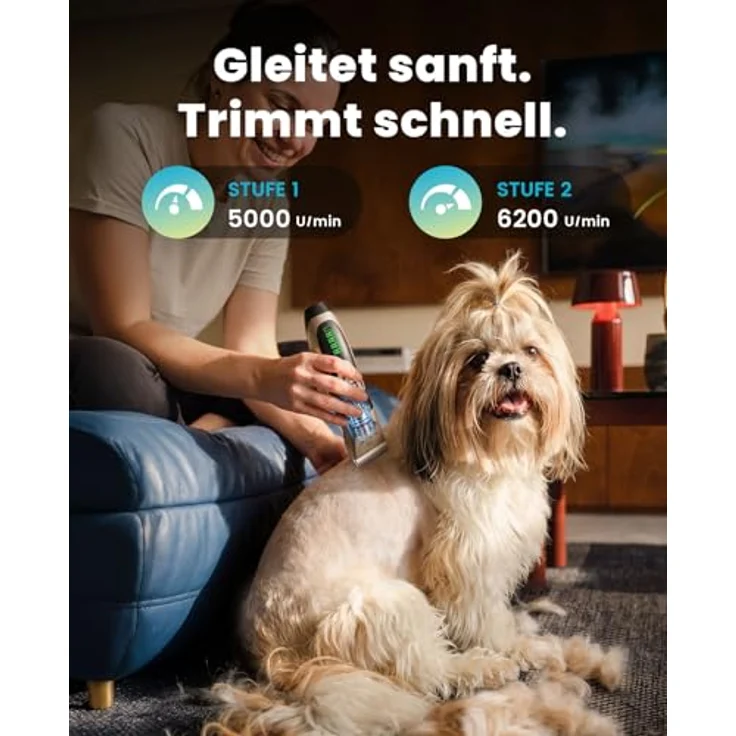 oneisall Leise Hundeschermaschine, 2000mAh Akku, 4h Laufzeit, ultra leise (<55 dB), gold – Bild 3