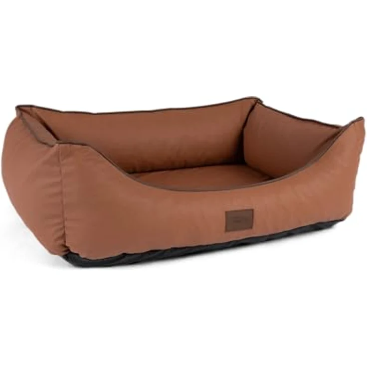 TrendPet Runa, Orthopädisches Kunstlederbett für Hunde mit Memoryfoam Matratze, modisch in Kupfer und Grau (80x60x25 cm) – Bild 1