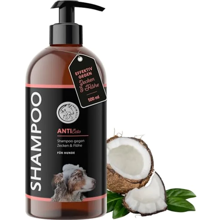 Annimally Anti Zecken und Flohshampoo für Hunde, Shampoo mit Neem-Extrakt, 500ml, effektiver Schutz gegen Zecken, Flöhe & Milben, pflegt Haut und Fell