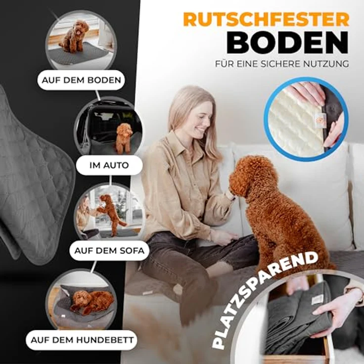 SympaTierisch wasserdichte Hundedecke, robuste Hundematte für Sofa & Bett, rutschfest, waschbar bei 40°C, 100 x 80 cm, grau – Bild 4