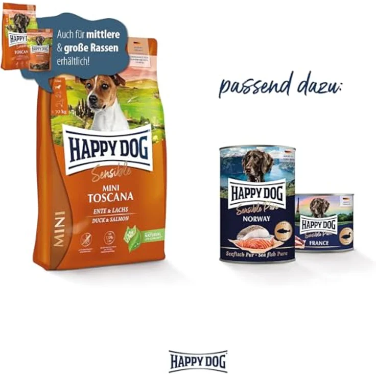 Happy Dog Sensible Mini Toscana, Trockenfutter für kleine Hunde bis 10 kg, mit Ente und Lachs, 800g – Bild 6