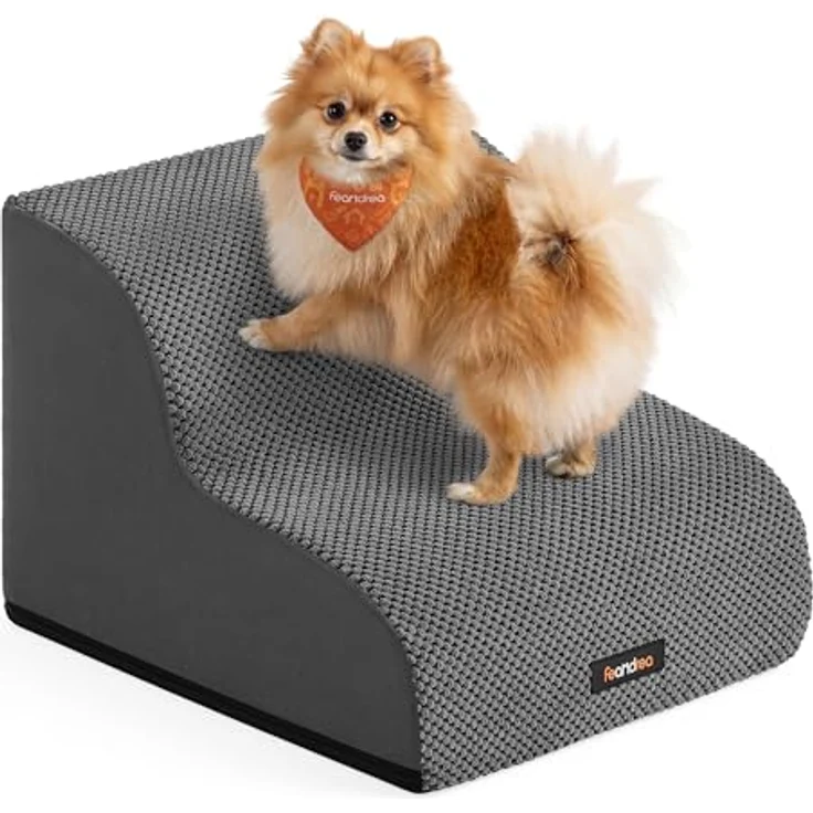 Feandrea Hundetreppe, 2 Stufen, Kurzplüsch, wasserdicht, rutschfest mit abnehmbarem Bezug, schiefergrau, PPS012GN01 – Bild 1