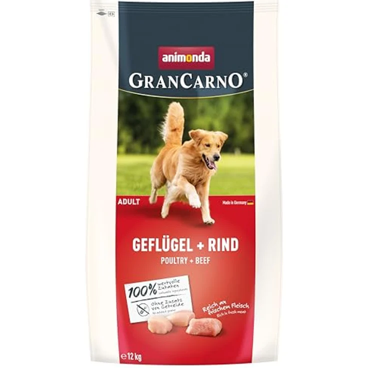 animonda GranCarno Adult Hundetrockenfutter getreidefrei Geflügel + Rind, 12 kg, Trockenfutter ohne Gluten und Weizen für hohe Bekömmlichkeit – Bild 1