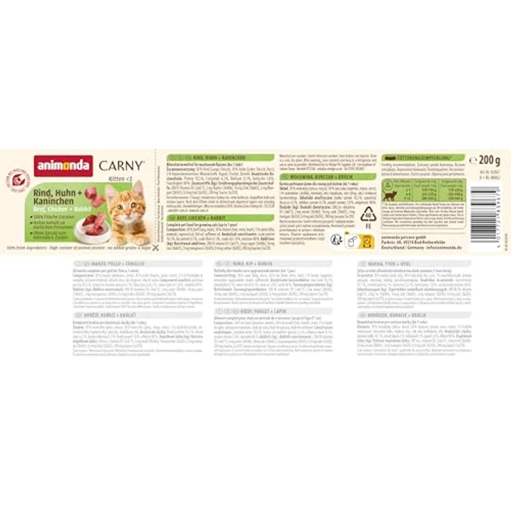animonda Carny Kitten Rind, Huhn + Kaninchen, Katzen-Nassfutter für wachsende Katzen, 12x200g – Bild 9