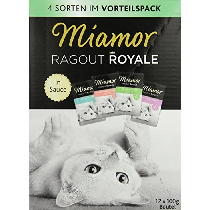 Miamor Ragout Royale in Sauce Multimix, Katzenfutter 12x100g mit Thunfisch, Huhn, Ente und Truthahn, ohne Rindfleisch und Konservierungsstoffe