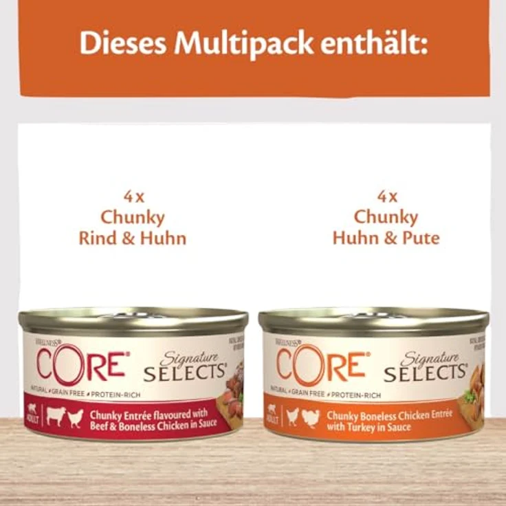 Wellness CORE Signature Selects Chunky Selection Mix, 8 x 79 g, Premium Nassfutter für Katzen in Sauce, getreidefrei, ohne Zuckerzusatz, hoher Fleischanteil – Bild 2