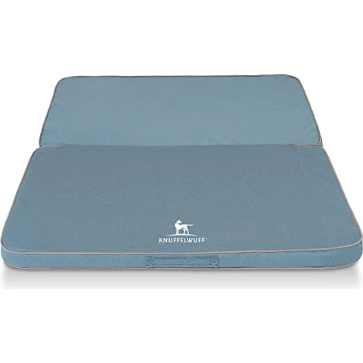 Knuffelwuff Tacoma, Faltbare orthopädische Hundematte aus Velours, 140 x 120 cm, hellblau, abnehmbarer Bezug, waschbar, für große, mittelgroße und kleine Hunde – Bild 1