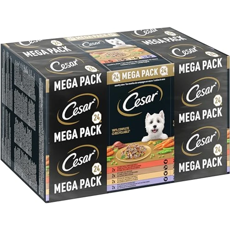 Cesar Megapack Landragout, Hundenassfutter in der Schale, 4 Varietäten, 24 x 150g, ohne Zuckerzusatz, schonend zubereitet – Bild 1