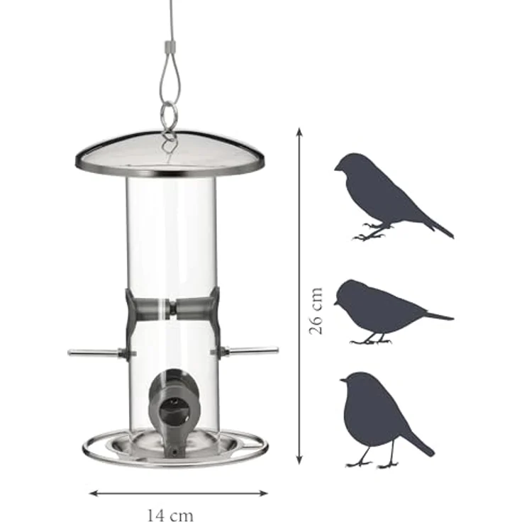 dobar Transparente Futtersäule mit Vier Futterplätzen für Vögel, Wildvogel-Futterstaton zum Aufhängen, 14 x 14 x 26 cm, Metall, Acrylglas – Bild 3