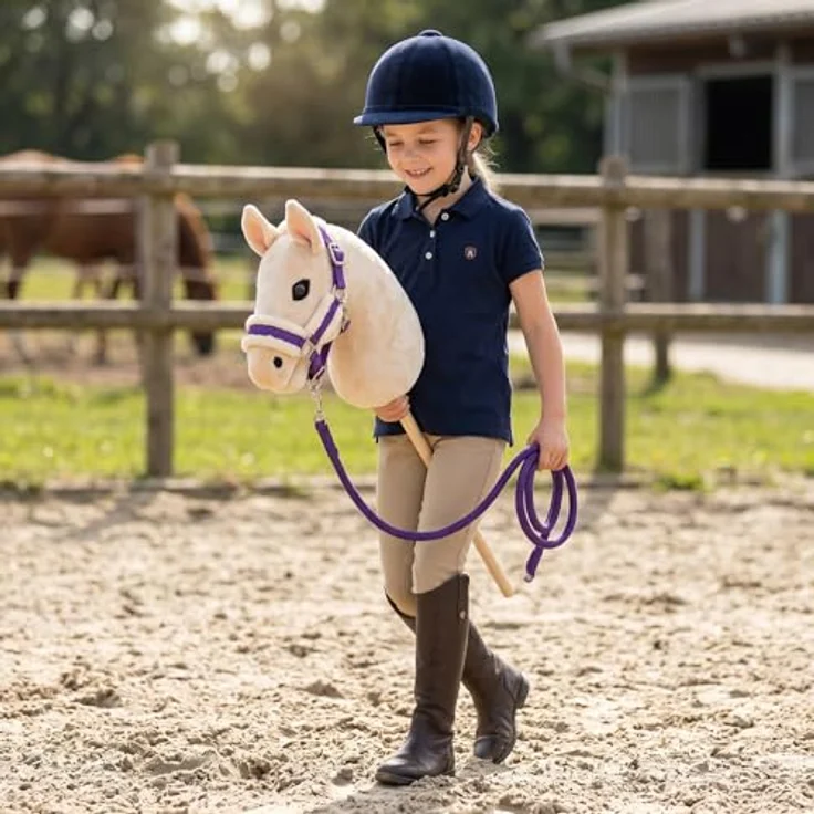 PFIFF Hobby Horse Halfter-Set „Little Lou“, verstellbares Halfter mit flauschiger Fellunterlage und Führstrick, Lila – Bild 5
