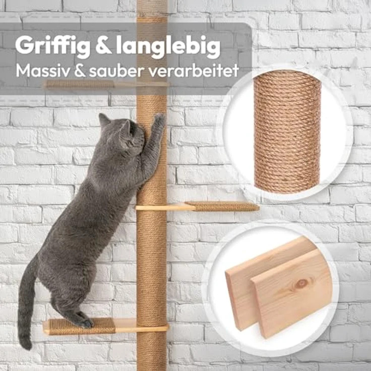 PET VIOLET XXL Wandmontierter Kratzbaum, 206 cm hoch, 5 Ebenen aus  Massivholz & Sisal, platzsparend fr Klettern, Spielen und Kratzen: Tests,  Infos & Preisvergleich