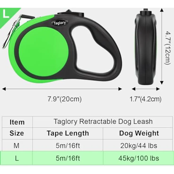 Taglory 5m Rollleine für Mittelgroße und Große Hunde, Einziehbare Hundeleine mit Anti-Rutsch Griff und Sicherem Bremssystem, Grün – Bild 4