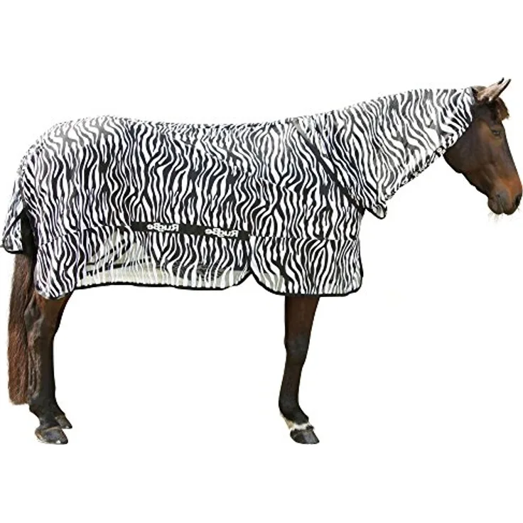 KERBL RugBe Zebra Fliegendecke, Ekzemerdecke mit Halsteil und Bauchlatz, 155 cm, optimaler Insektenschutz