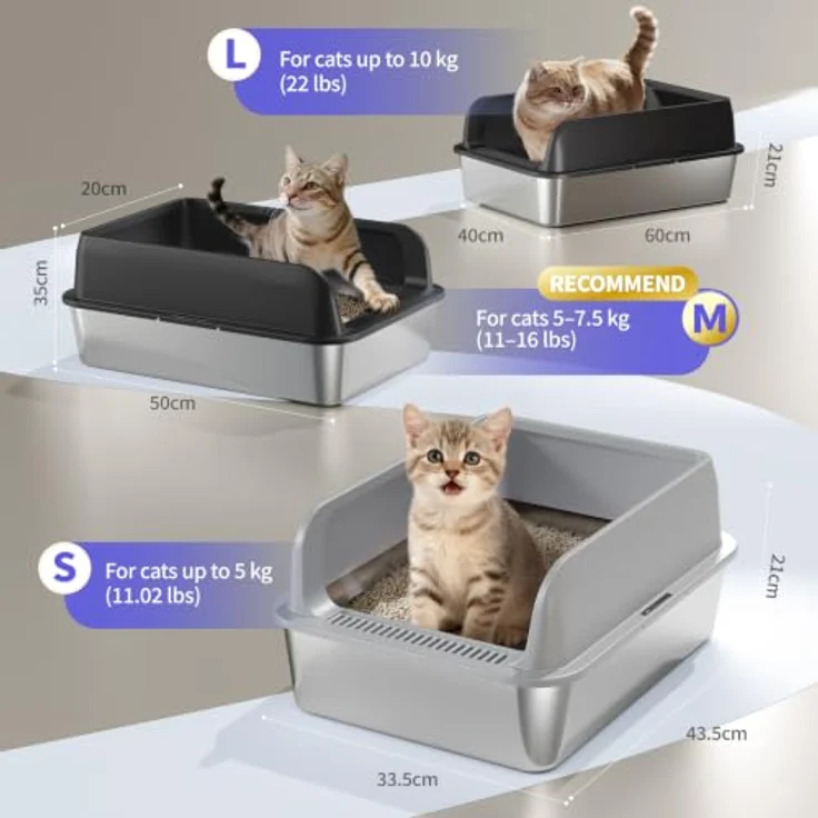 Fusblom 2 Pack Katzenklo Edelstahl Gehege mit Deckel, hohe Wände für Mehrkatzenhaushalte, inklusive Streuauffang-Pedal – Bild 2