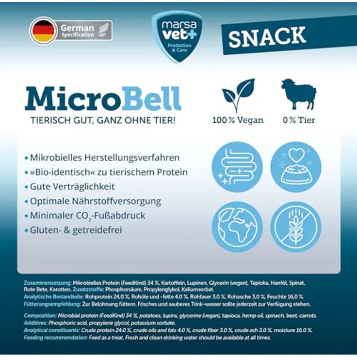 marsavet+ Marsavet MicroBell Snack – Vegane, hypoallergene Hundesnacks mit mikrobiellem Protein, gluten- und getreidefrei, 100 g – Bild 5
