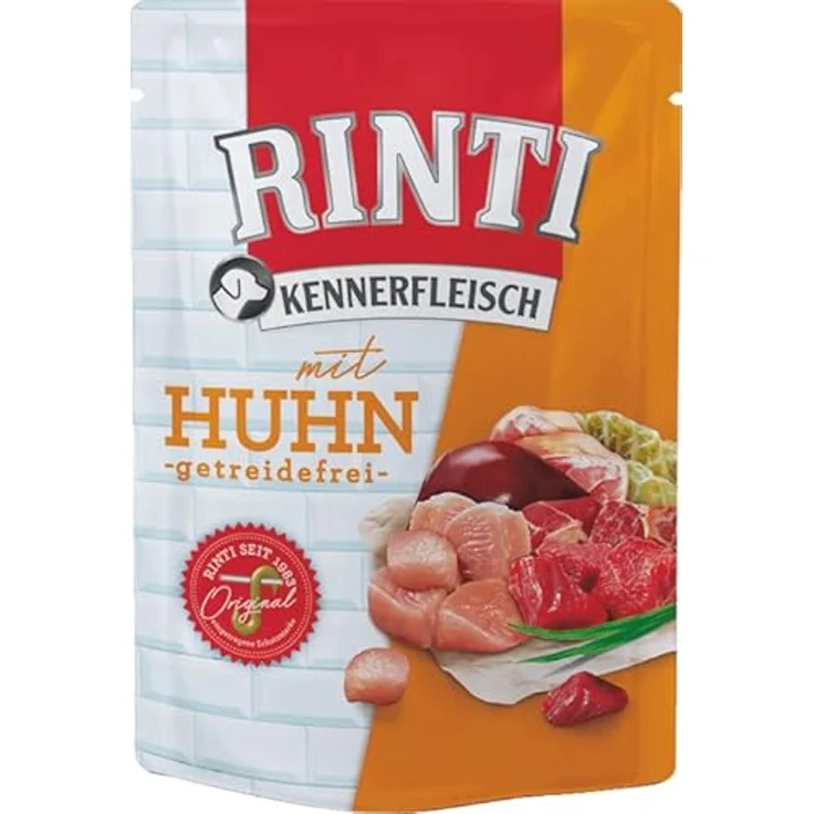 RINTI Kennerfleisch Huhn, 10 x 400 g, getreidefreies Alleinfutter für ausgewachsene Hunde mit hohem Fleischanteil zur Regulierung der Verdauung – Bild 2