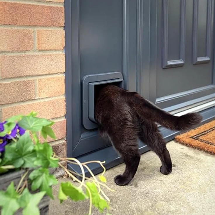 Sure Petcare SureFlap Mikrochip-Katzenklappe, batteriebetrieben, RFID-kompatibel, EIN-Knopf-Steuerung, zur Montage in Türen, Glasscheiben und Wänden, grau/weiß – Bild 2