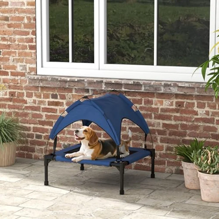 PawHut Tierbett mit Baldachin, Outdoor Hundeliege mit Dach, Atmungsaktiv, Oxford, für kleine und mittelgroße Hunde Dunkelblau Oxford 76 x 61 x 69,5 cm – Bild 3