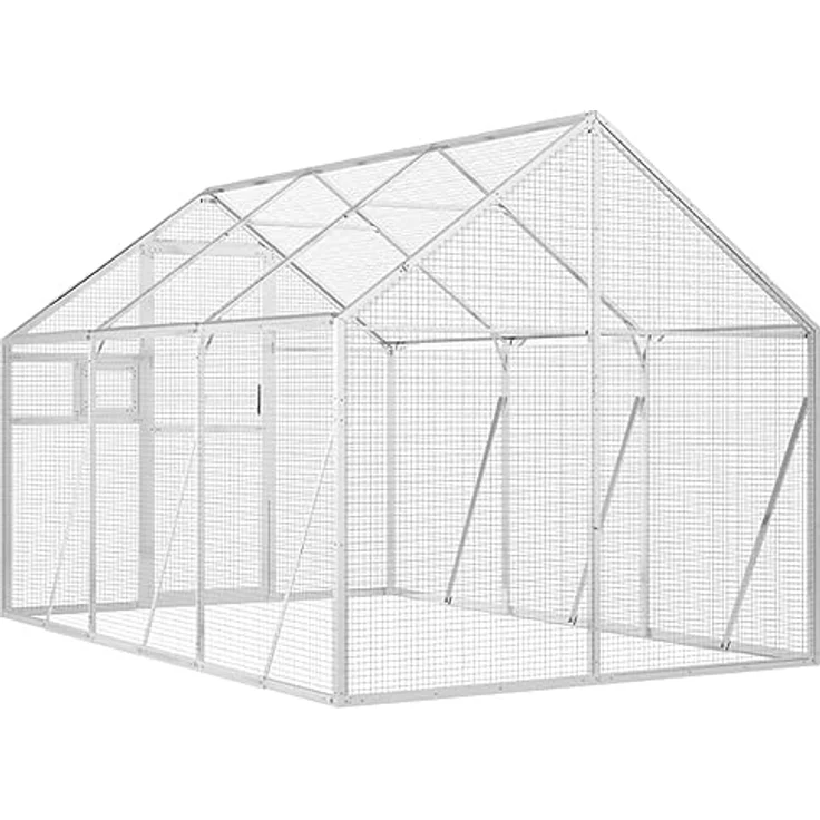 vidaXL Vogelvoliere, Papageienkäfig mit abschließbarer Tür und Wire Mesh Grids, Aluminium silbern für Außenbereich – Bild 5