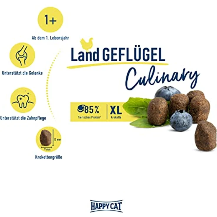 Happy Cat Culinary Adult Land Geflügel, Katzen-Trockenfutter mit XL Kroketten, 1,3 kg, hochwertiges Geflügel, ohne künstliche Zusatzstoffe, Made in Germany – Bild 2