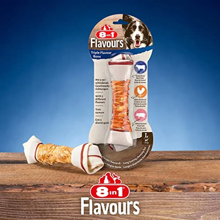 8in1 Triple Flavour Kauknochen L, Hundesnack für große Hunde, 3 x 85 g, hochproteinreich und zäh für anhaltenden Kauspaß – Bild 9