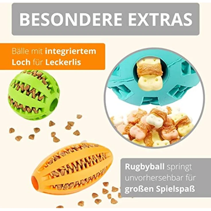 AMATHINGS Hundespielzeug Set Doppelpack Snackball und Snackrugby – 100% Naturkautschuk, zahnreinigend, für alle Hunderassen geeignet – Bild 4