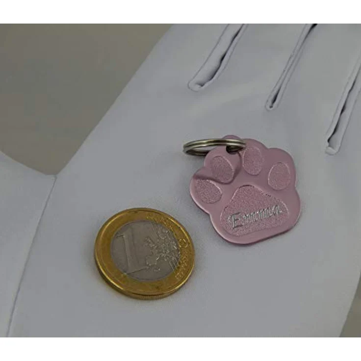 Hanessa Personalisierte Hundemarke rosa Pfote, Gravur Anhänger aus Zinklegierung, 27x28 mm, Namensschild für Hundehalsband – Bild 3