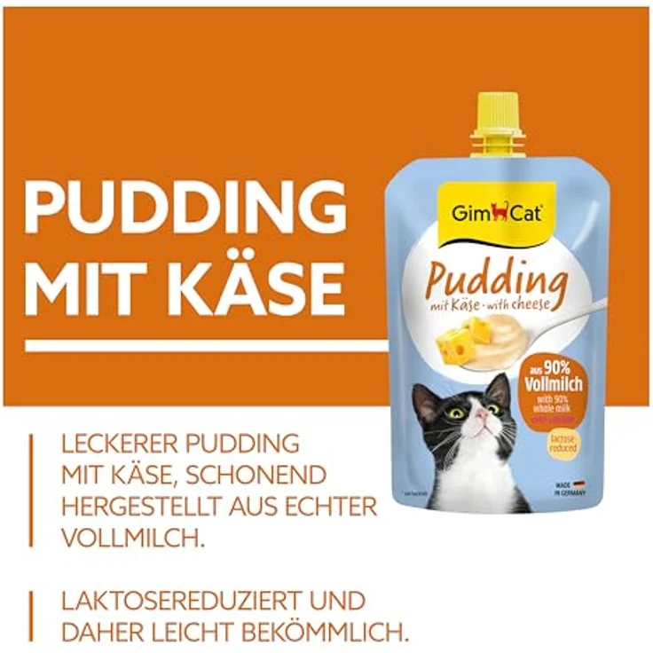 GimCat Pudding mit Käse, cremiger Katzensnack mit Kalzium, laktosereduziert, Made in Germany, 100 g Quetschbeutel – Bild 3