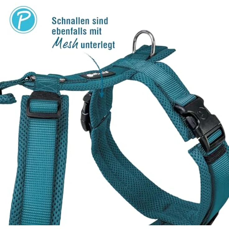 Petlando Hundegeschirr Y-Comfort, gepolstert, atmungsaktiv, stufenlos verstellbar, für sehr kleine Hunde, Petrol, Größe XS – Bild 3