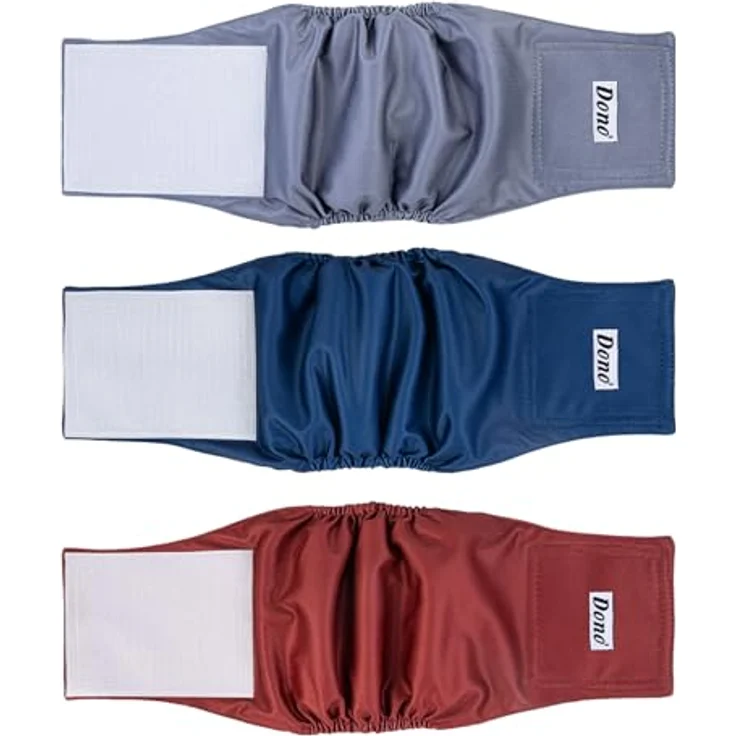 Dono Hundewindeln für Rüden, Wiederverwendbare 3 Stück, Waschbar, super saugfähig, Größen XS bis XXL, Farben weinrot, marineblau, grau – Bild 1