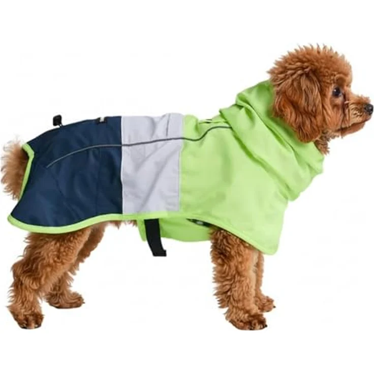 Spark Paws Hunderegenmantel, wasserdicht und winddicht, reflektierend, atmungsaktiv, vollständiger Körperschutz für Hunde, Neon White Navy Blue, M – Bild 1
