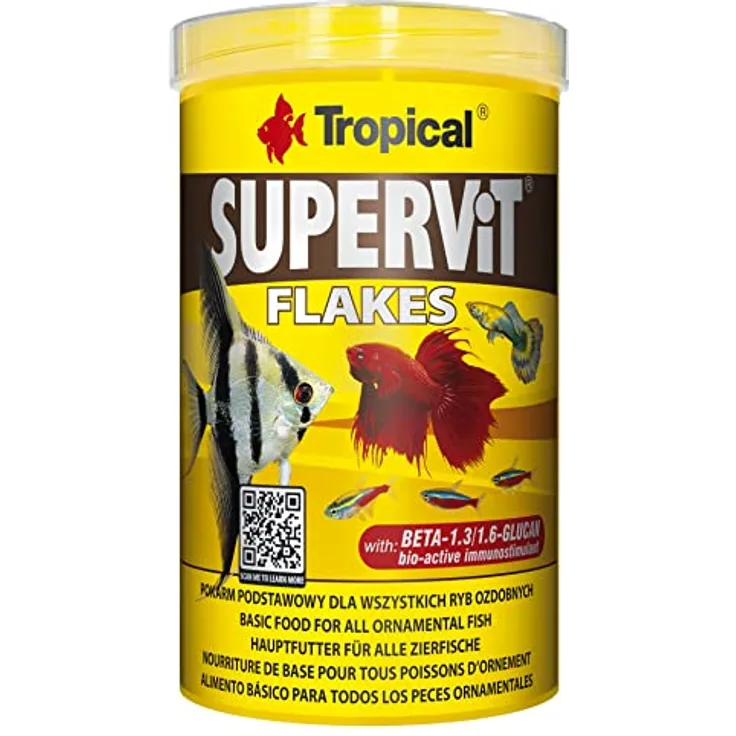 Tropical Supervit Premium Hauptfutter, Flockenfutter für alle Zierfische, mit Vitamin C und Beta Glucan, 1 l