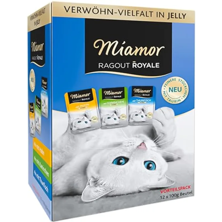 Miamor Ragout Royale in Jelly Multipack, 12x100g, Katzenfutter mit Kaninchen, Huhn und Thunfisch, hoher Geflügelfleischanteil