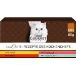 Gourmet A la Carte Katzenfutter nass, Sorten-Mix mit Huhn, Rind, Forelle und Seelachs, 60er Pack (60 x 85g), ohne künstliche Zusatzstoffe