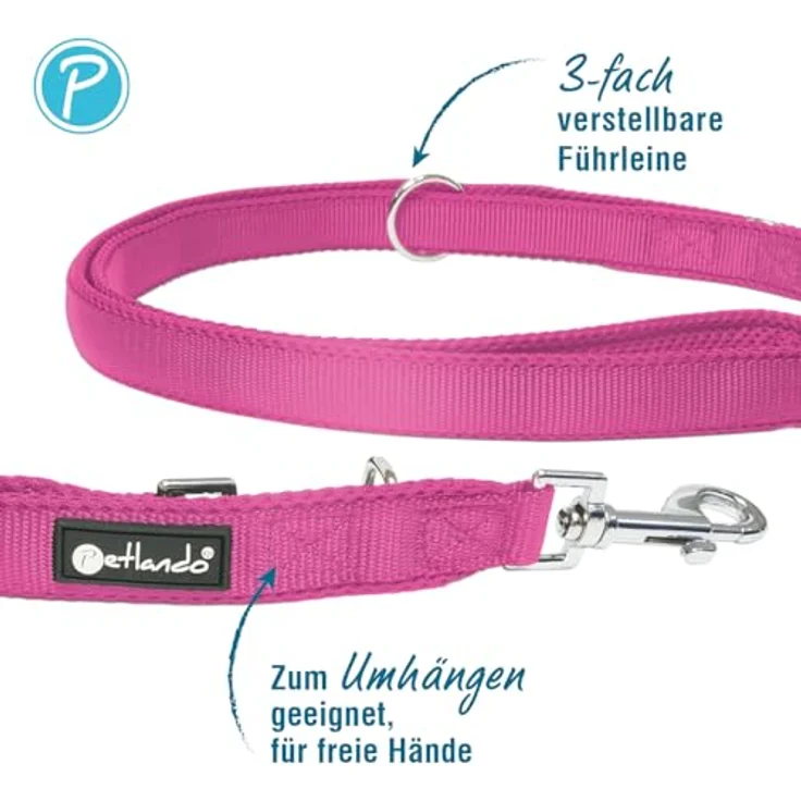 Petlando Hundeleine 2m Mesh weich gepolstert, Fuchsia, ideal für kleine Hunderassen, 230x1,5cm – Bild 2