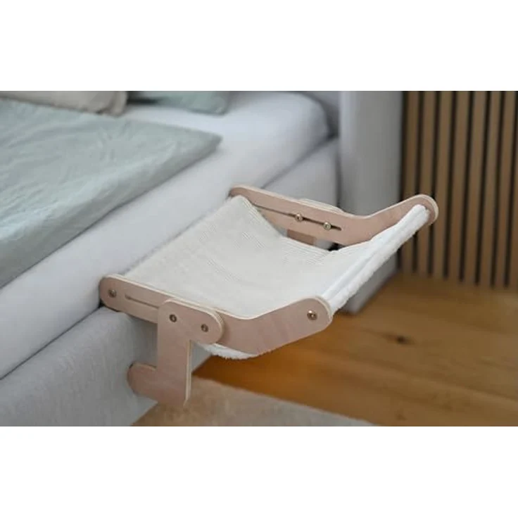 Kerbl Pet Hängematte Nap, Katzenbett mit wendbarer Liegefläche, weiß, Holz, 49,5x43cm, abnehmbarer Bezug, maschinenwaschbar bei 30°C – Bild 4