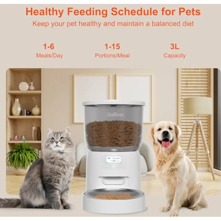Balimo Futterautomat Katze 3L, Katzenfutter Automat mit programmierbarem Timer für 1-6 Mahlzeiten, Edelstahlschüssel, Weiß – Bild 2