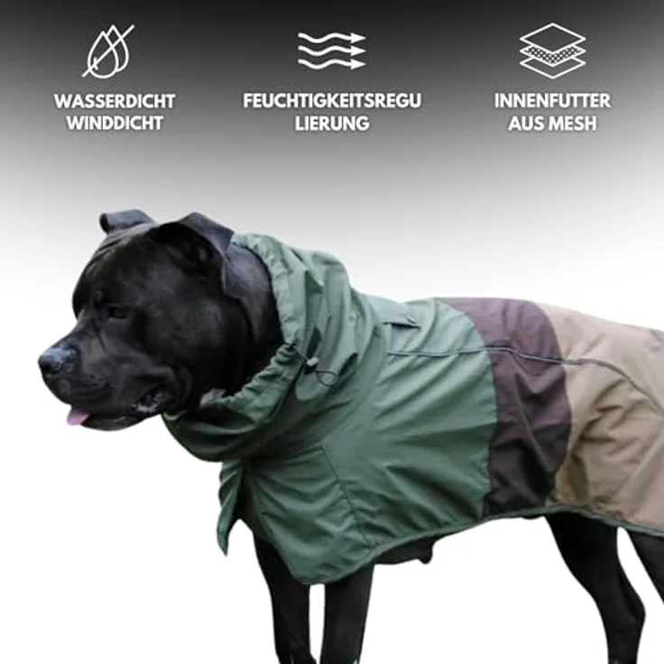 Spark Paws Hunderegenmantel, wasserdichte winddichte Regenjacke, reflektierend, atmungsaktiv, vollständige Abdeckung, für Hunde bis 4XL - Green Brown Tan – Bild 4