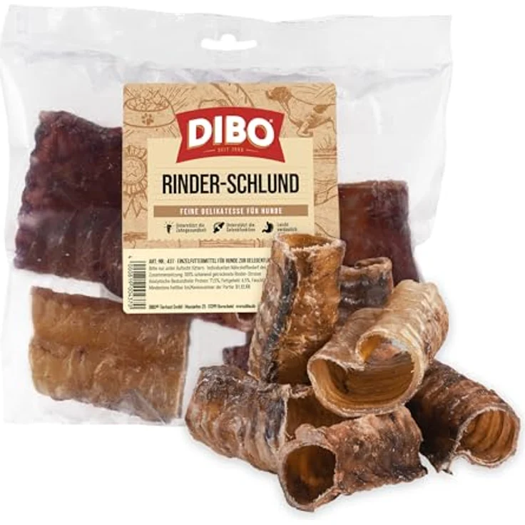 DIBO Rinder-Schlund/Rinder-Strosse, geschnitten 250g – 100% natürlicher Kausnack für Hunde, fettarm und proteinreich, Unterstützung für Gelenke, ca. 10cm Stücke – Bild 1