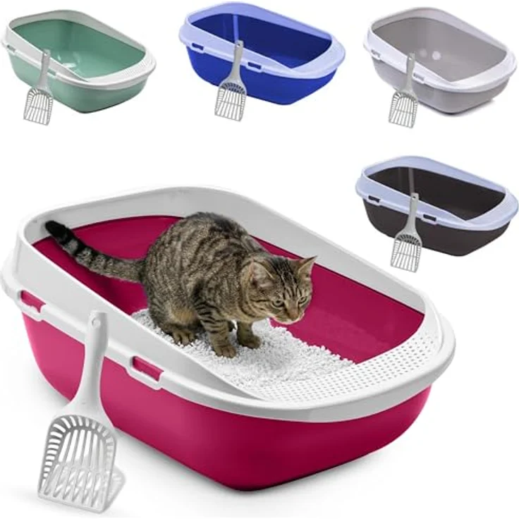 adena XXL Jumbo Katzentoilette Schale 65 cm pink, große Streuschaufel, perforierte Einstiegsstufe, hohe Rückwand – Bild 1