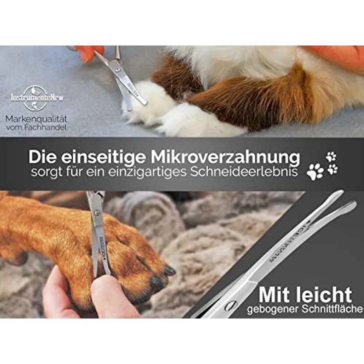 InstrumenteNrw Fellschere Pfotenschere Gebogen, Edelstahl Hundehaarschere mit Mikroverzahnung, 11,5 cm – Bild 3