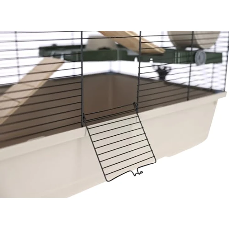 Kerbl Pet Kleintierkäfig Flat Nature, Hamsterkäfig in Taupe, dunkelgrün und schwarz, 80x45x51cm, mit Häuschen, Futternapf und 3 Etagen für Hamster, Mäuse und Ratten – Bild 3