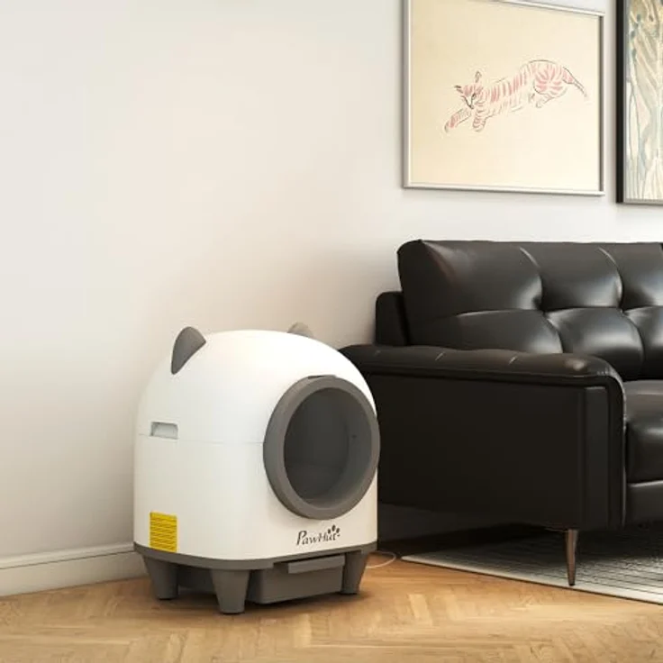 PawHut automatische Katzentoilette mit App-Steuerung, Geruchsbeseitigung und Mülleimer, weiß-grau, für mehrere Katzen – Bild 9