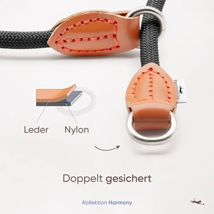 FREUDENTIER Zugstopp Halsband für Hunde, extra starker Zugstop, robustes Nylon und Echtleder, Schwarz, XL – Bild 5