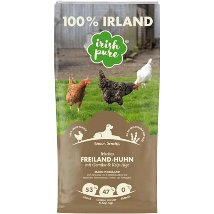 Irish Pure Senior Trockenfutter, 12kg, Freiland-Huhn mit Kelp-Alge & Gemüse, getreidefrei, hoher Fleischanteil, sensitiv, für alle Rassen – Bild 1