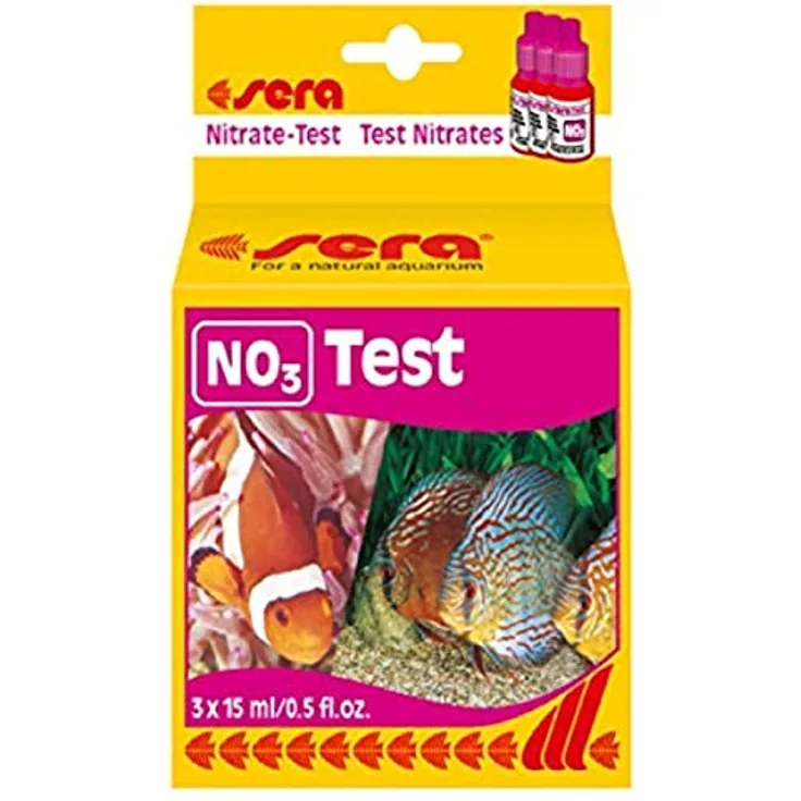 sera 04510 Nitrat Test (NO3) für Süß- & Meerwasser Aquarien und Teiche, zuverlässiger Wassertest für 60 Messungen, 15 ml (3er Pack)